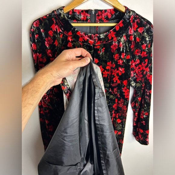 Vintage Hand Made Floral Velvet Midi Dress Xs Timeless Feminine Romantic Amish - Picture 6 of 11